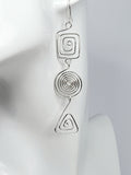 Geometric Silver Spiral Earrings, Handmade Lightweight Statement Dangles