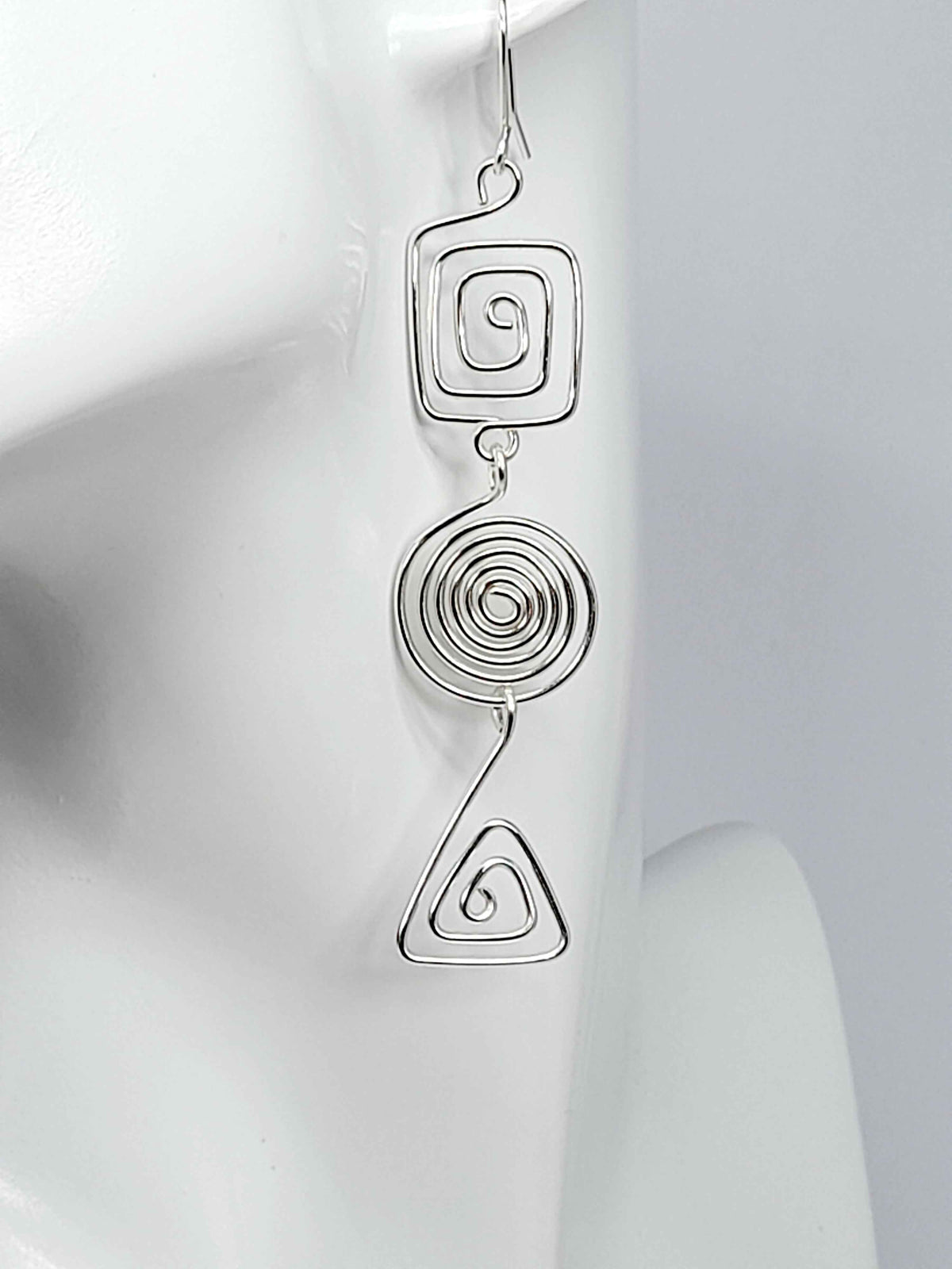 Geometric Silver Spiral Earrings, Handmade Lightweight Statement Dangles