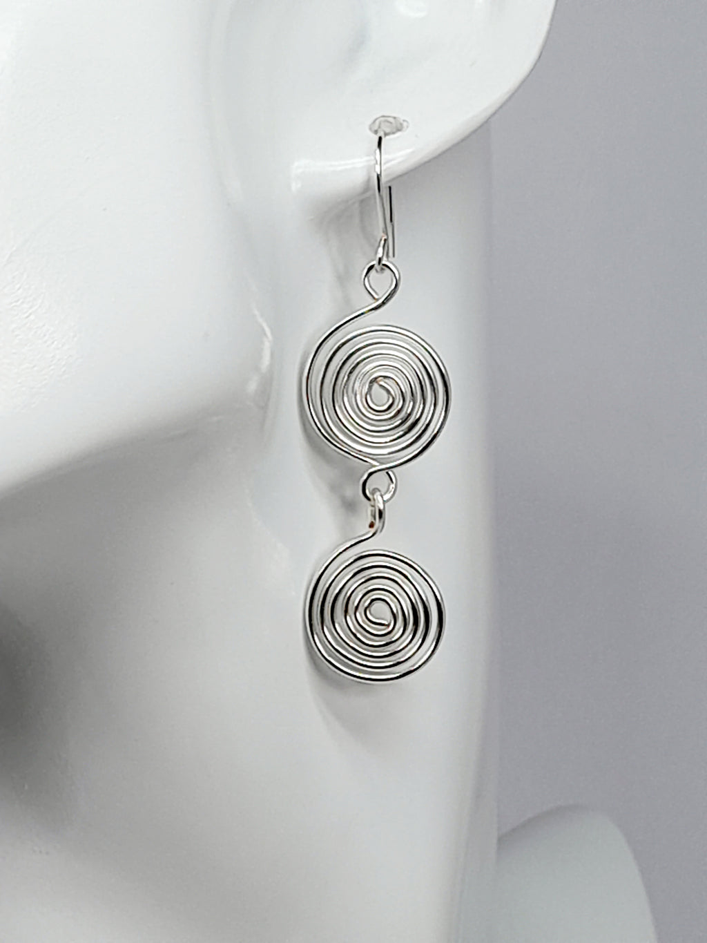 Handmade Silver‑Plated Spiral Earrings, Lightweight Geometric Two‑Spiral Dangle Jewellery