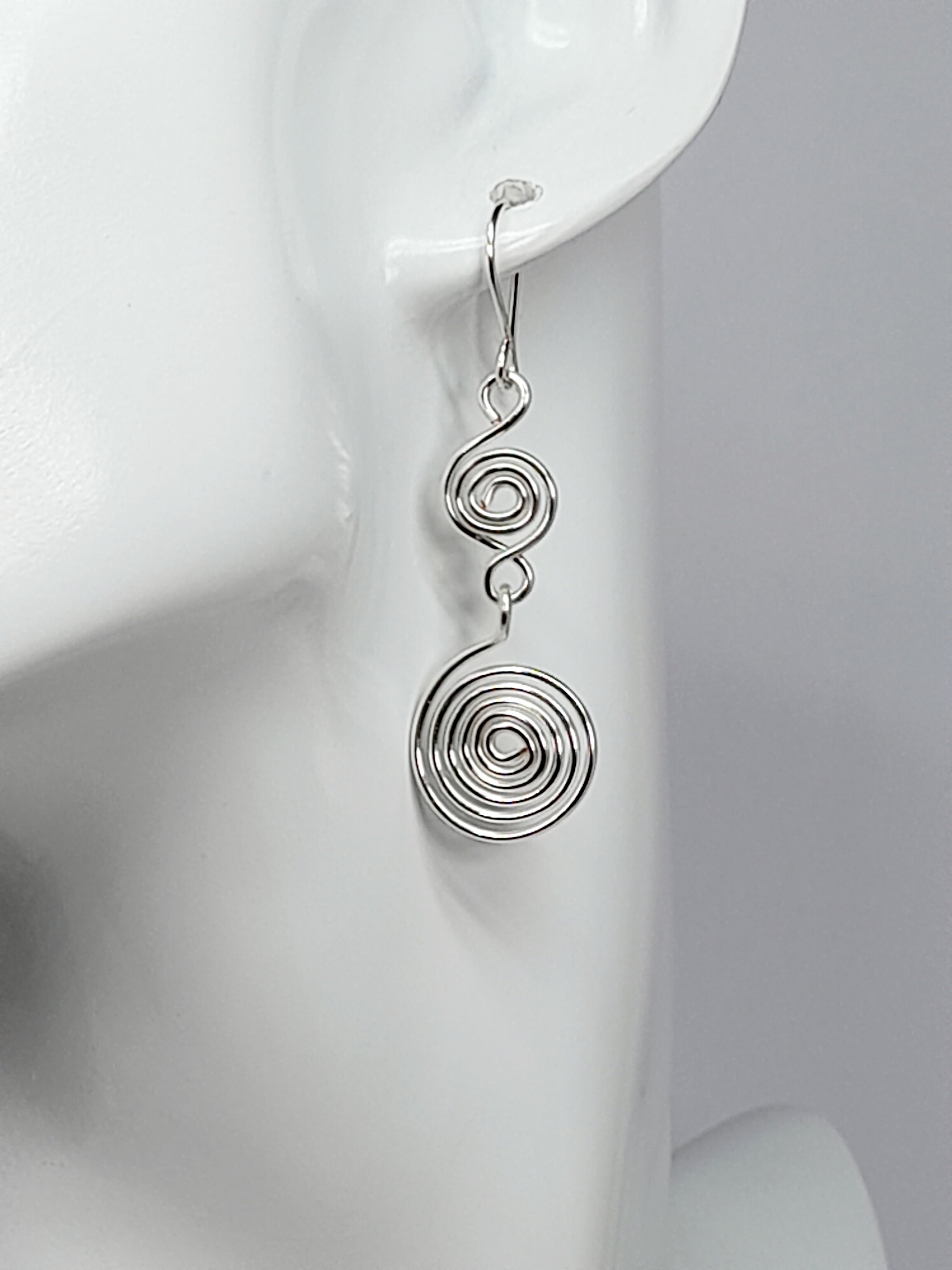 Handmade Silver‑Plated Spiral Earrings, Lightweight Geometric Dangle Jewellery