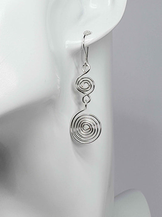 Handmade Silver‑Plated Spiral Earrings, Lightweight Geometric Dangle Jewellery