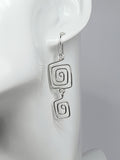 Handmade Silver‑Plated Square Spiral Earrings, Geometric Statement Dangle Jewellery