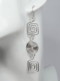 Long Geometric Spiral Silver Drop Earrings