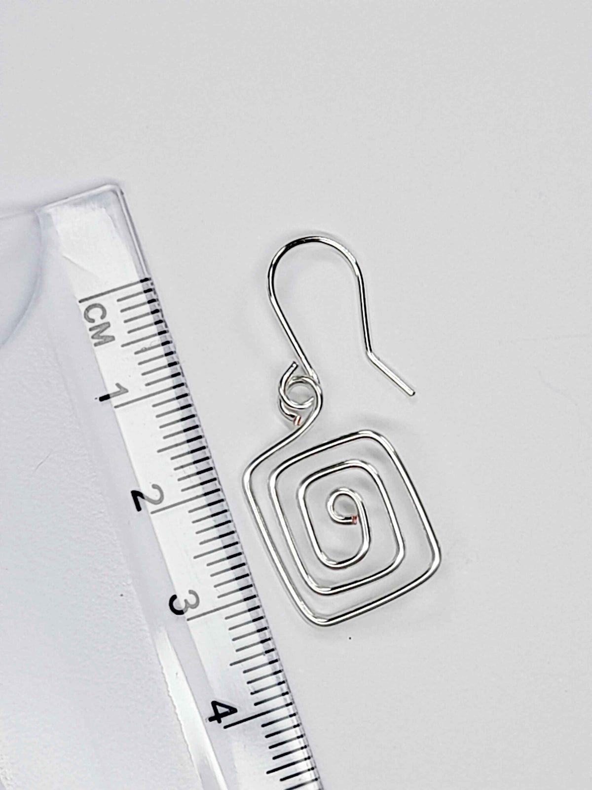 Handmade Silver Spiral Square Earrings, Dainty Lightweight Geometric Drops