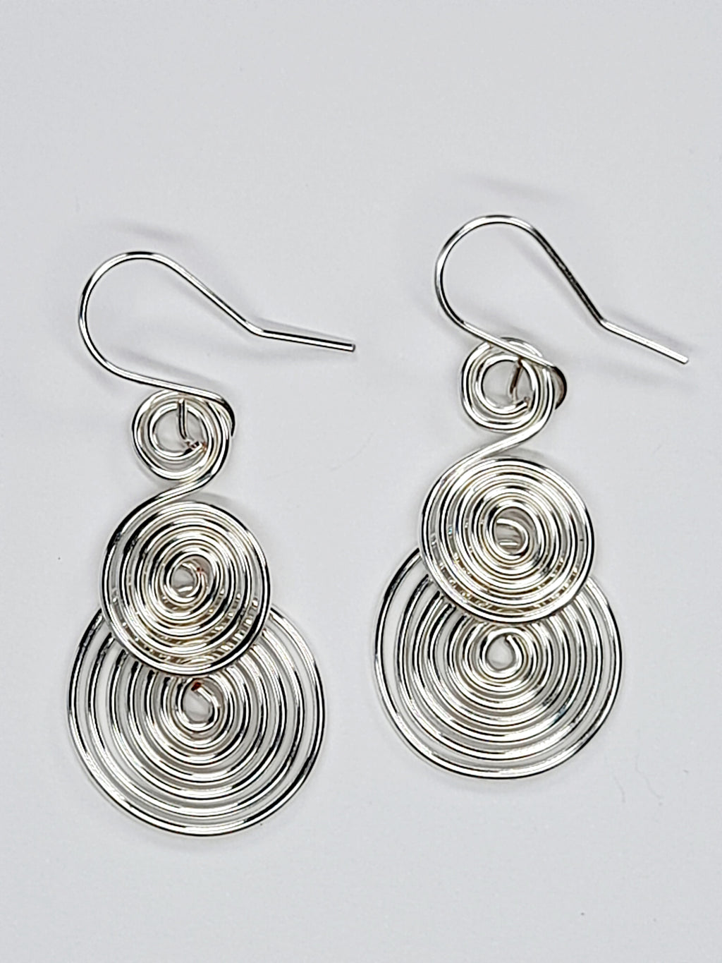 Handmade Silver Triple‑Spiral Earrings, Lightweight Non‑Tarnish Swirl Drops
