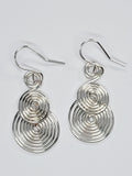 Handmade Silver Triple‑Spiral Earrings, Lightweight Non‑Tarnish Swirl Drops