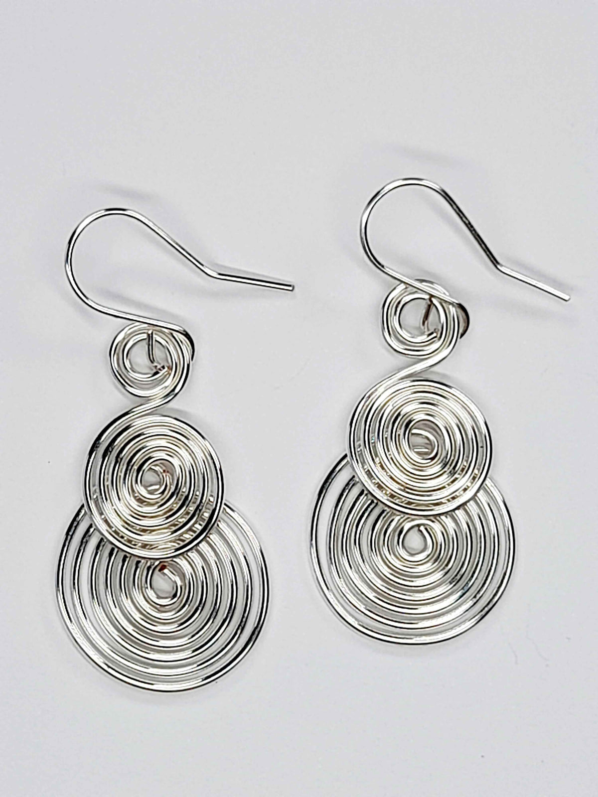 Handmade Silver Triple‑Spiral Earrings, Lightweight Non‑Tarnish Swirl Drops