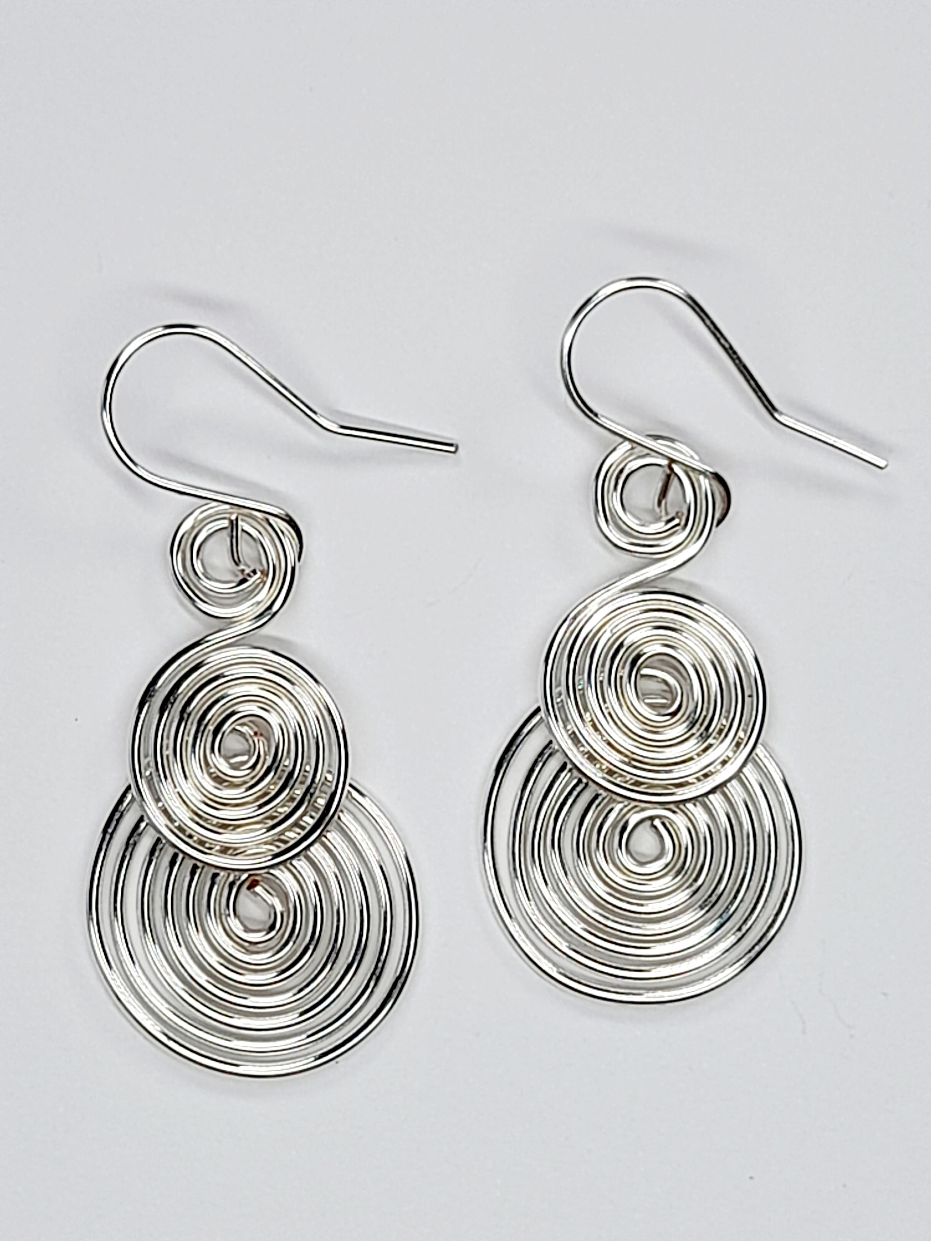 Handmade Silver Triple‑Spiral Earrings, Lightweight Non‑Tarnish Swirl Drops