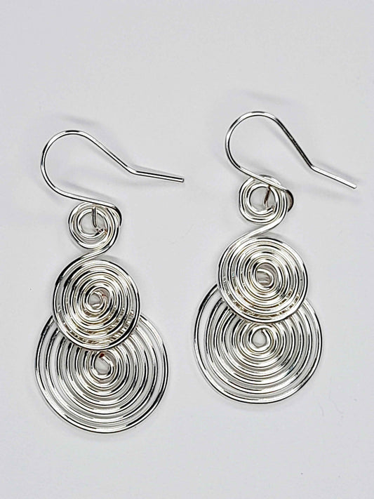 Handmade Silver Triple‑Spiral Earrings, Lightweight Non‑Tarnish Swirl Drops