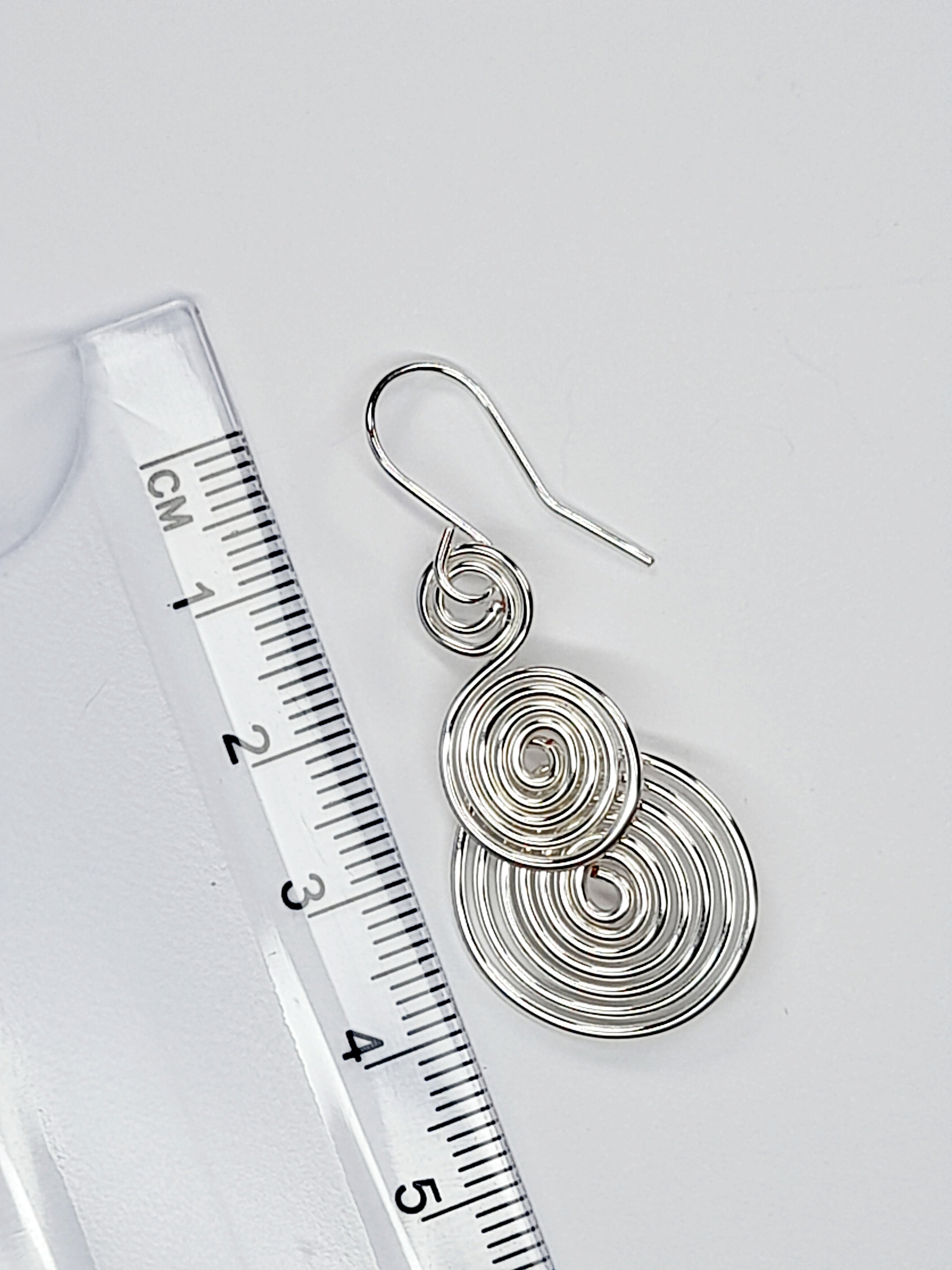 Handmade Silver Triple‑Spiral Earrings, Lightweight Non‑Tarnish Swirl Drops