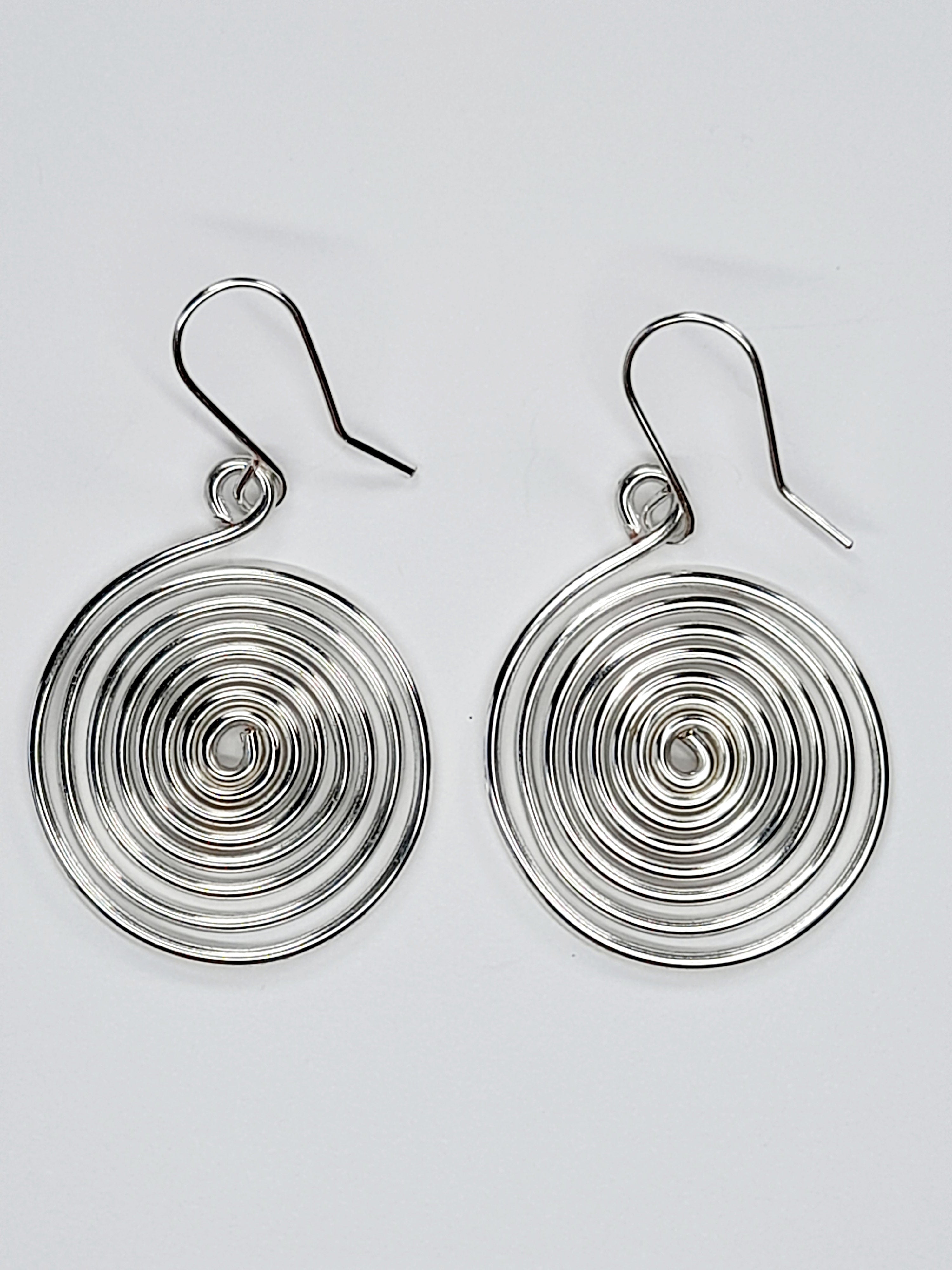 Handmade Large Silver Spiral Earrings, Lightweight, Statement & Non‑Tarnish