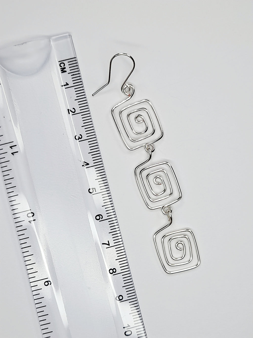 Handmade Silver‑Plated Square Spiral Earrings, Large Geometric Statement Dangle Jewellery