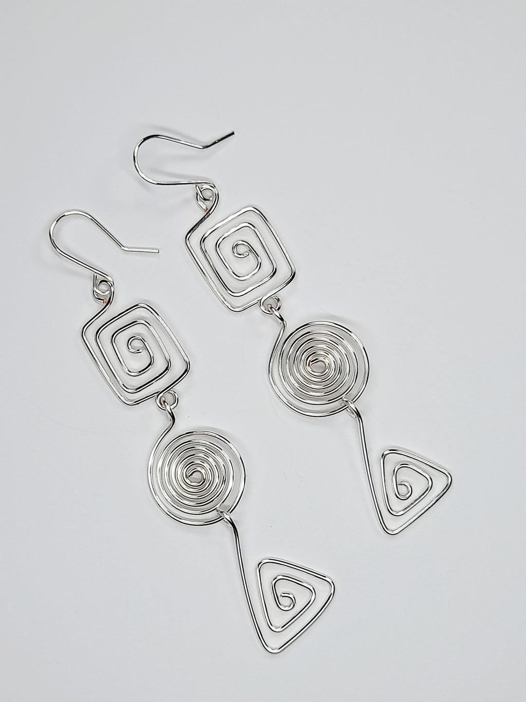 Geometric Silver Spiral Earrings, Handmade Lightweight Statement Dangles