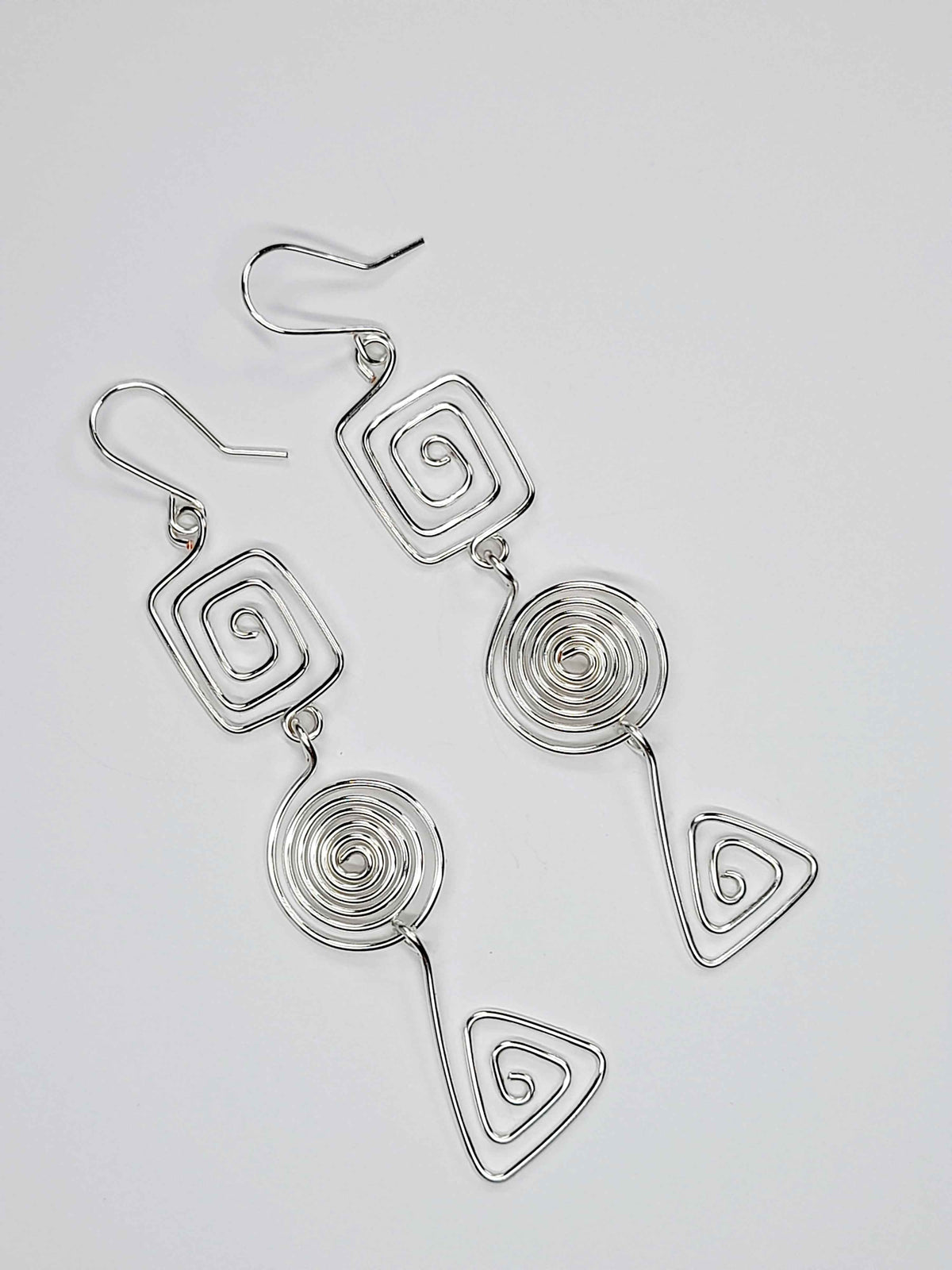 Geometric Silver Spiral Earrings, Handmade Lightweight Statement Dangles