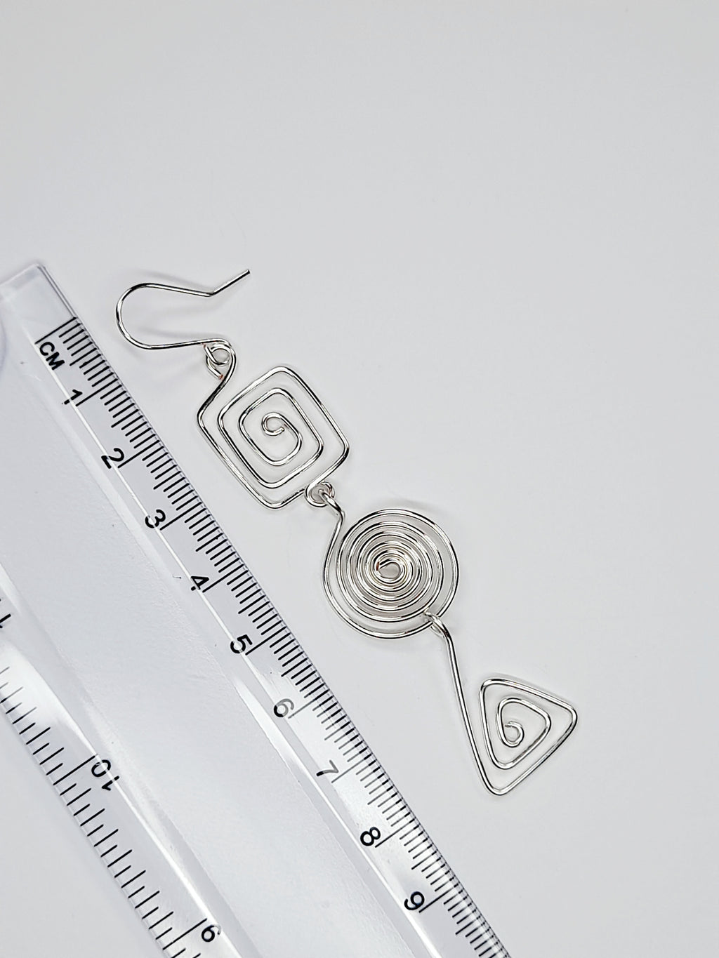Geometric Silver Spiral Earrings, Handmade Lightweight Statement Dangles