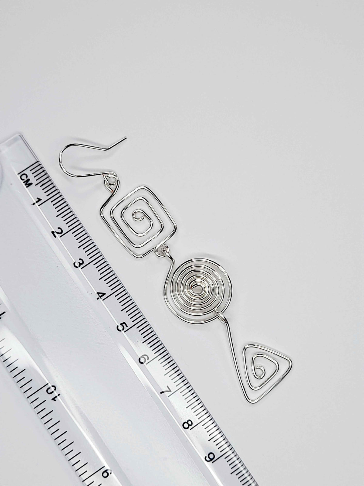 Geometric Silver Spiral Earrings, Handmade Lightweight Statement Dangles