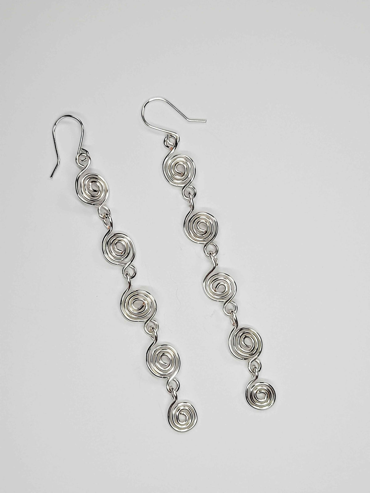 Handmade Silver‑Plated Long Spiral Earrings, Lightweight Five‑Spiral Geometric Dangle Jewellery