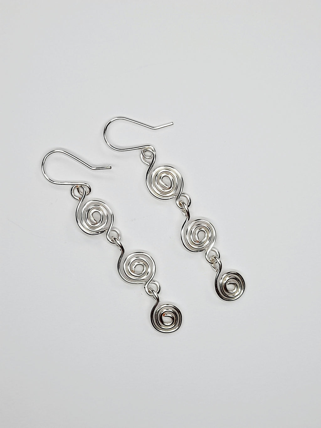 Handmade Silver‑Plated Spiral Drop Earrings, Lightweight Statement Dangle Jewellery