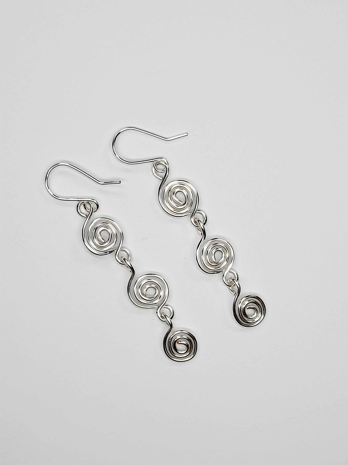 Handmade Silver‑Plated Spiral Drop Earrings, Lightweight Statement Dangle Jewellery