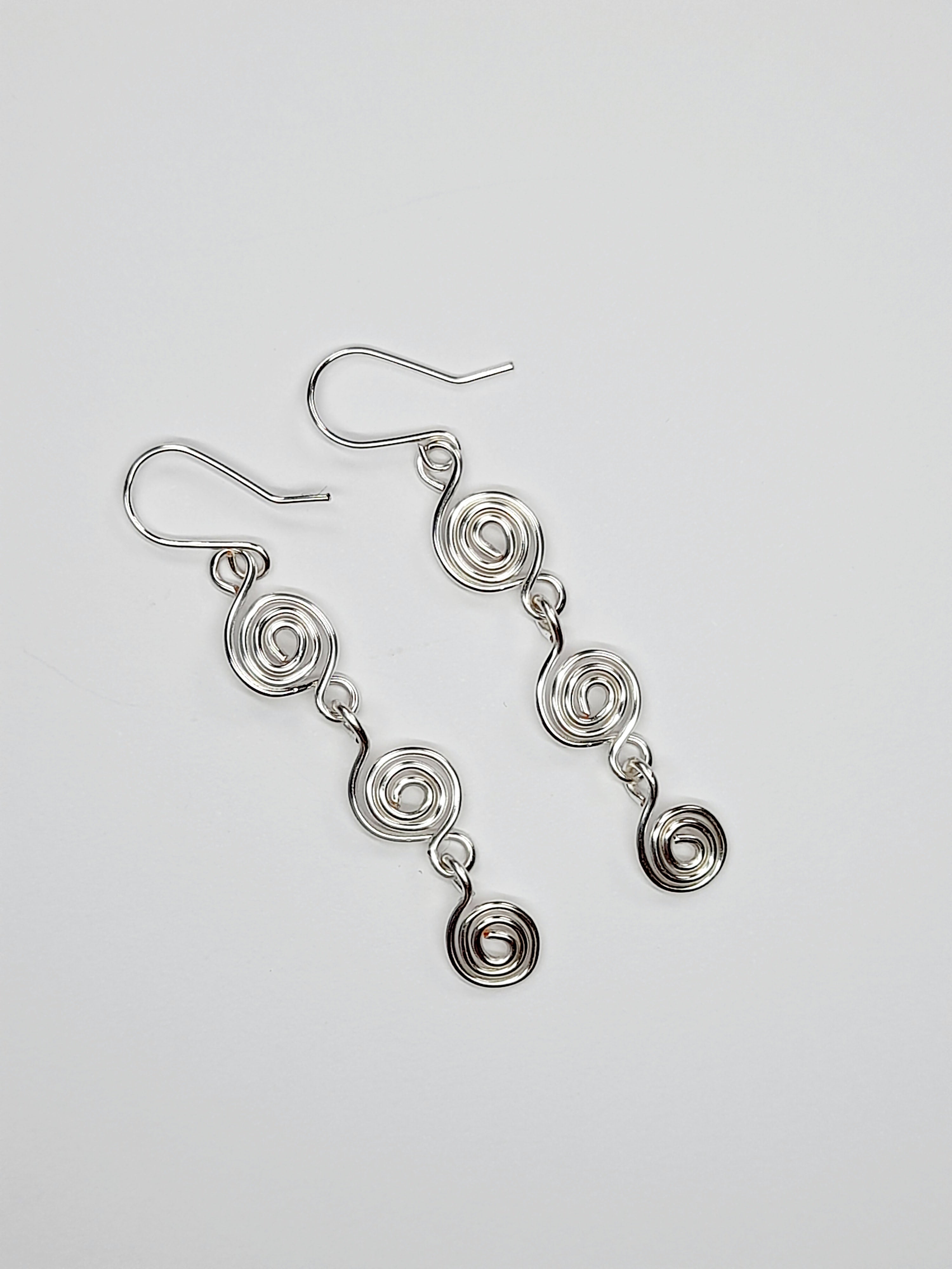Handmade Silver‑Plated Spiral Drop Earrings, Lightweight Statement Dangle Jewellery