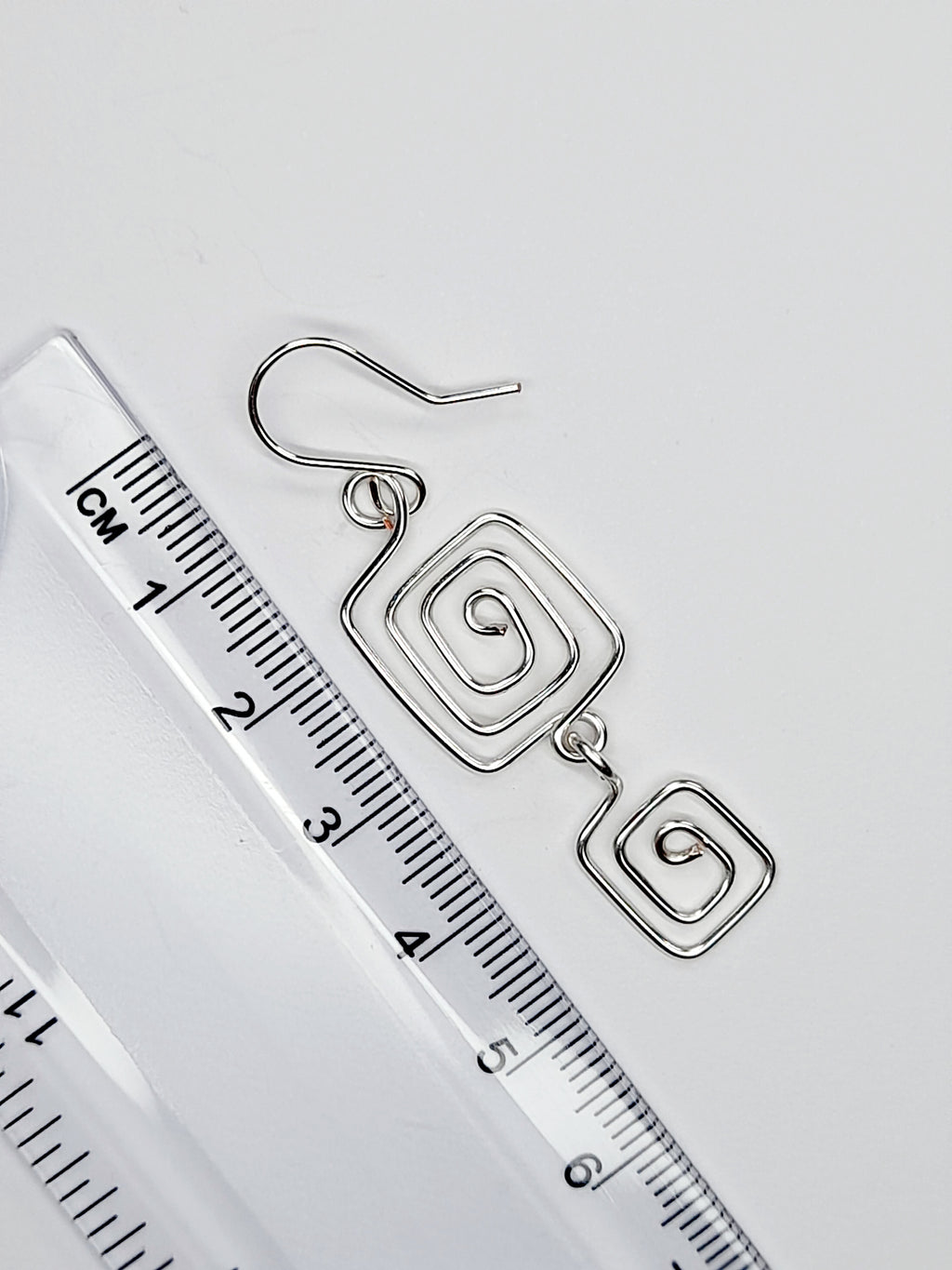 Handmade Silver‑Plated Square Spiral Earrings, Geometric Statement Dangle Jewellery