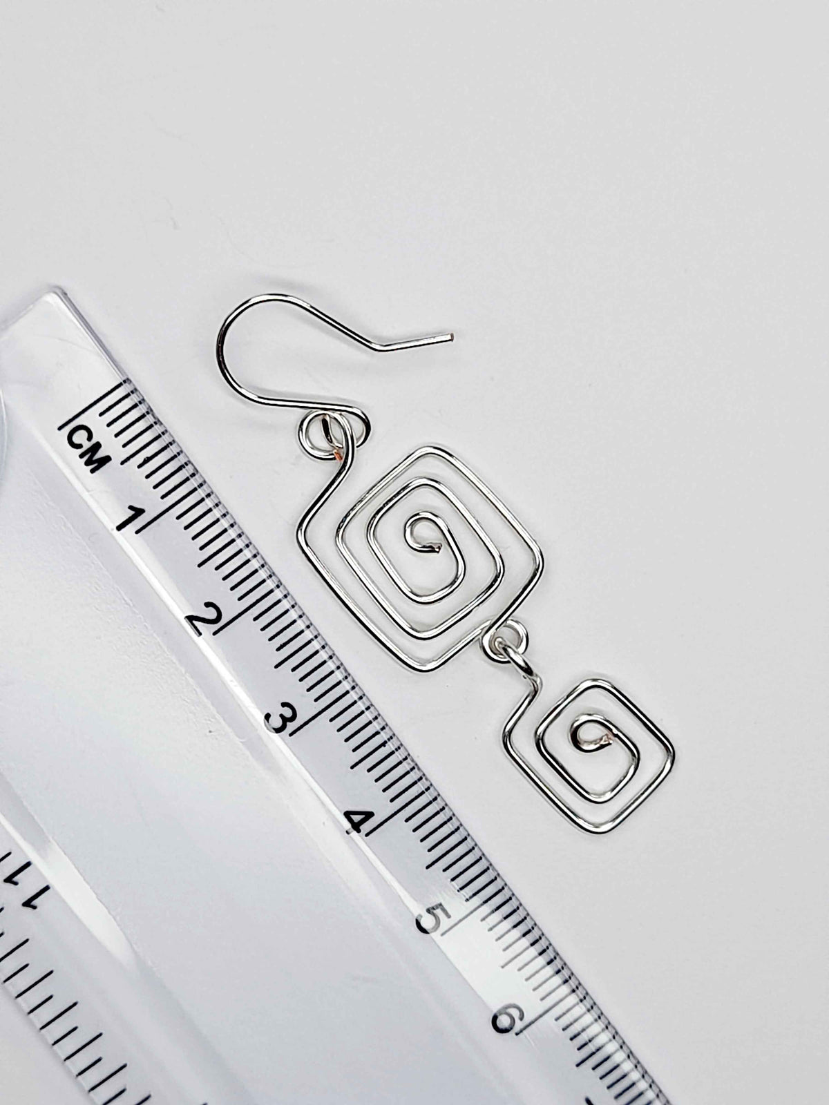 Handmade Silver‑Plated Square Spiral Earrings, Geometric Statement Dangle Jewellery