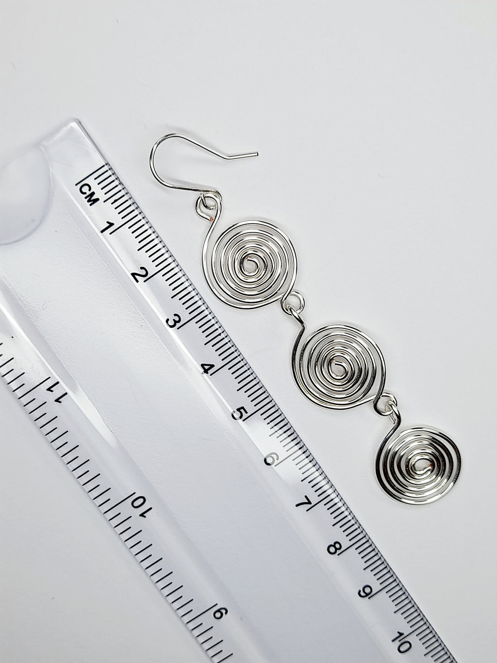 Long Geometric Spiral Silver Drop Earrings