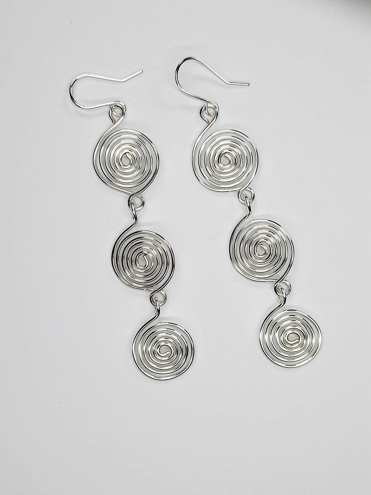 Handmade Silver‑Plated Spiral  Earrings, Lightweight Statement Dangle Jewellery