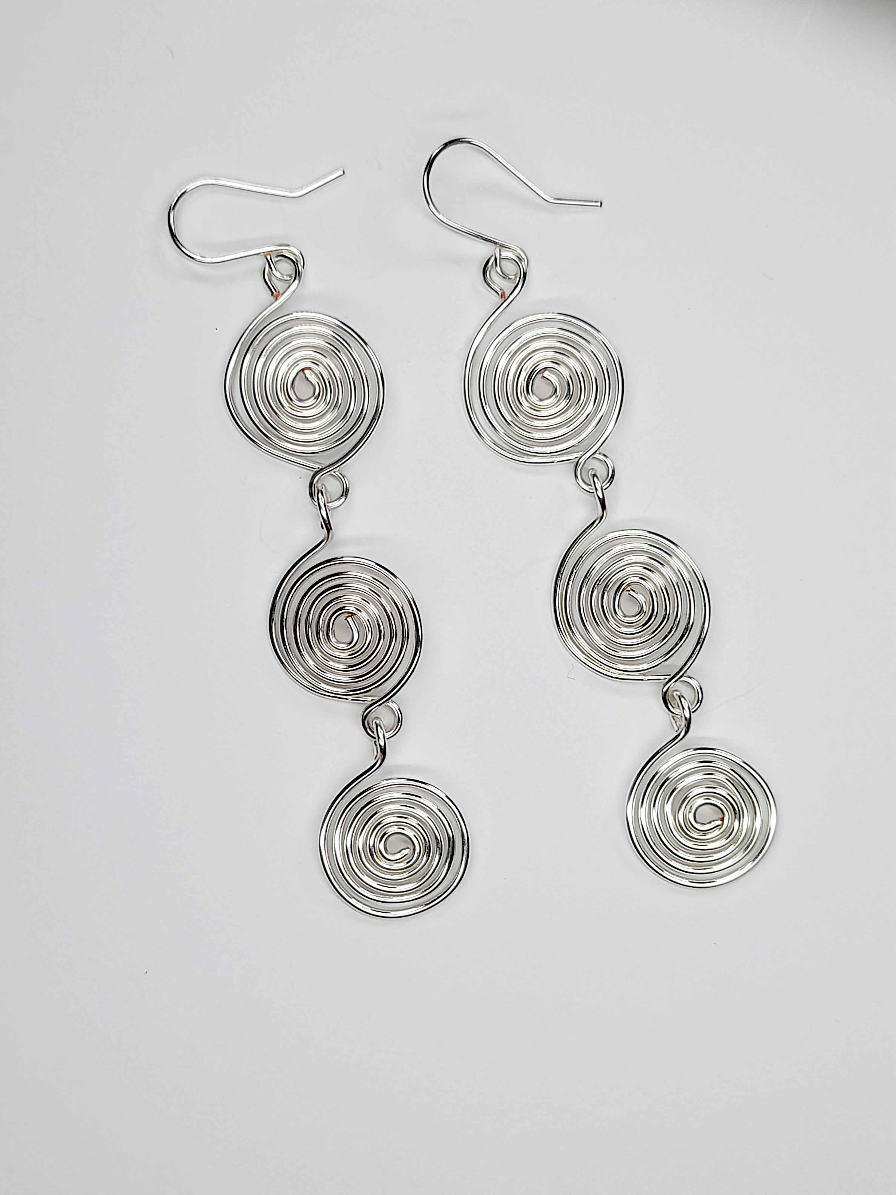 Handmade Silver‑Plated Spiral  Earrings, Lightweight Statement Dangle Jewellery