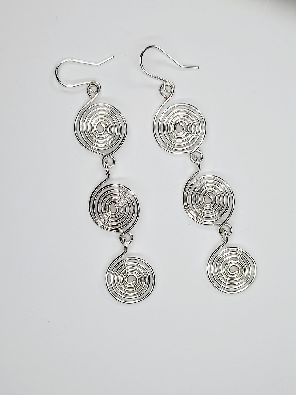 Long Geometric Spiral Silver Drop Earrings