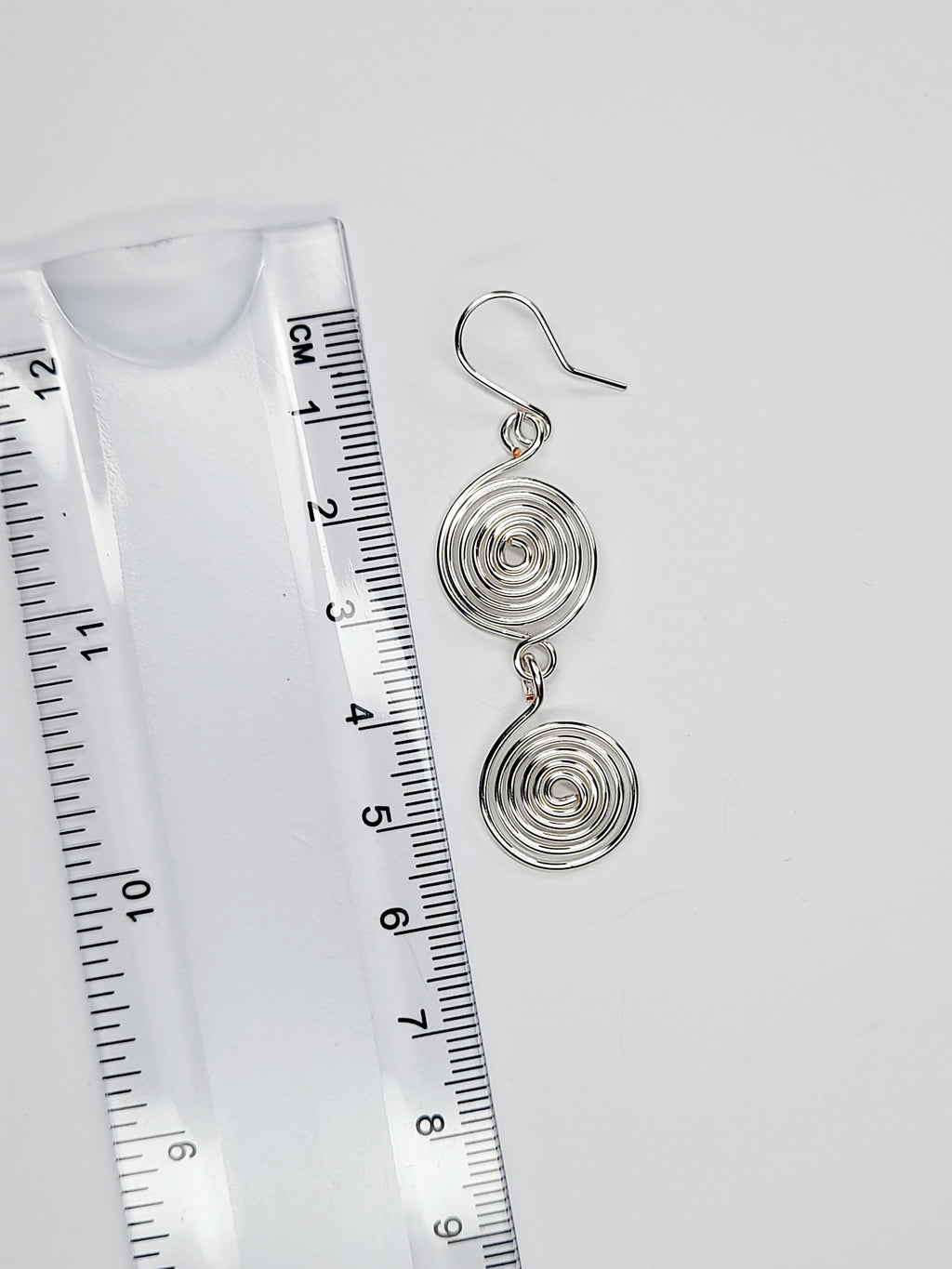 Handmade Silver‑Plated Spiral Earrings, Lightweight Geometric Two‑Spiral Dangle Jewellery