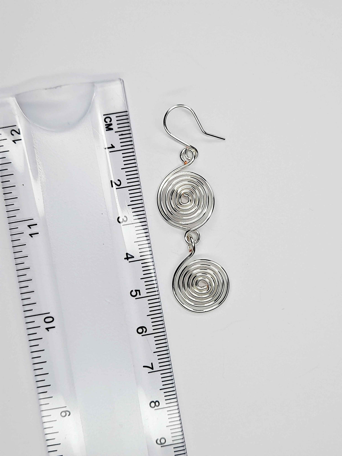 Handmade Silver‑Plated Spiral Earrings, Lightweight Geometric Two‑Spiral Dangle Jewellery