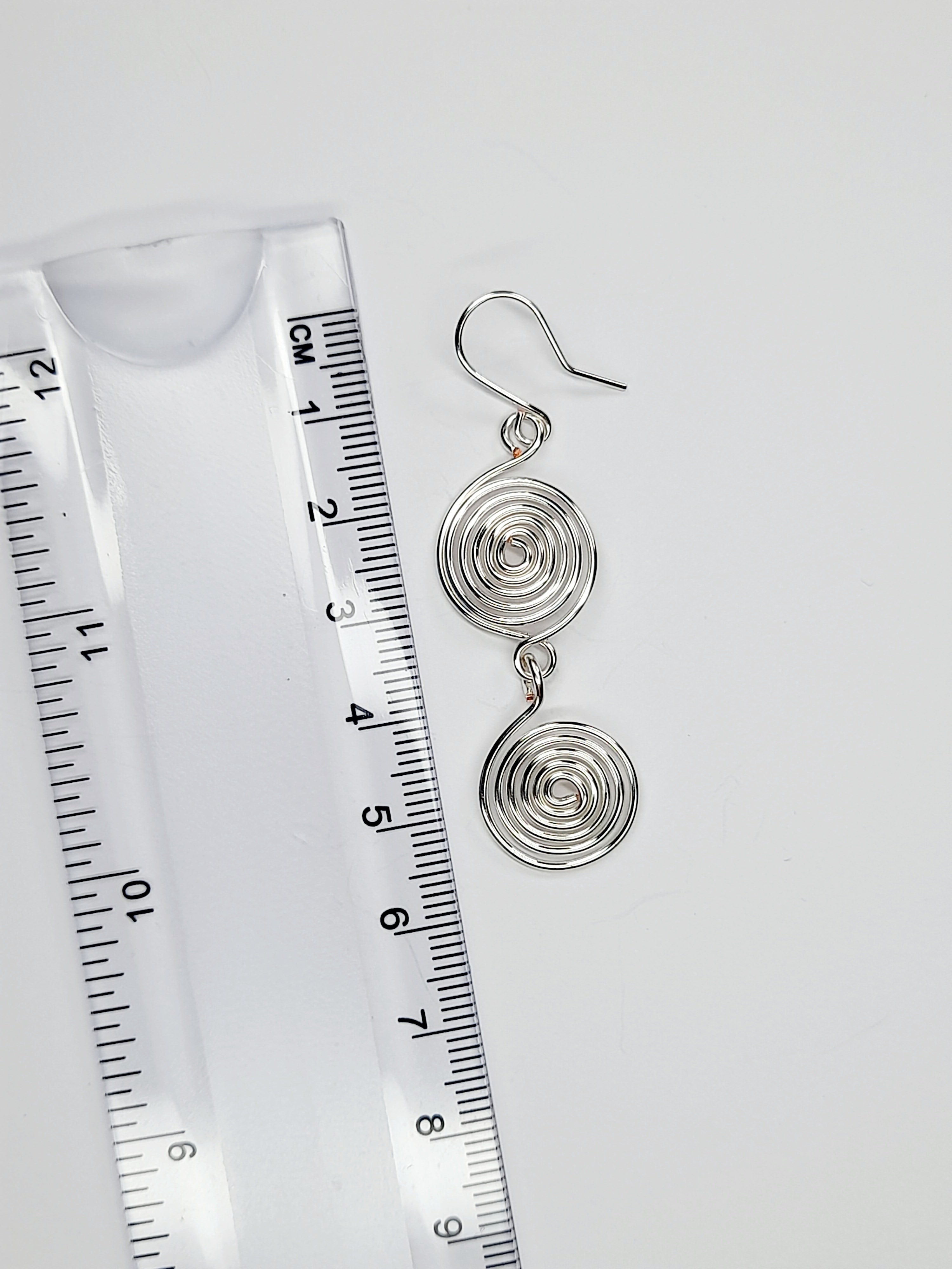 Handmade Silver‑Plated Spiral Earrings, Lightweight Geometric Two‑Spiral Dangle Jewellery