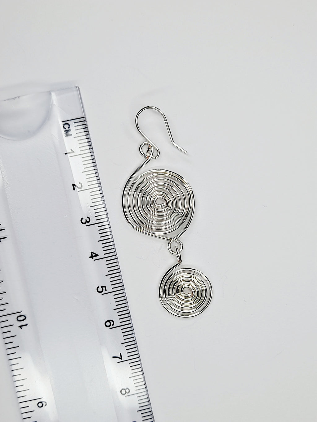 Handmade Silver‑Plated Spiral Earrings, Geometric Double‑Spiral Drop Jewellery