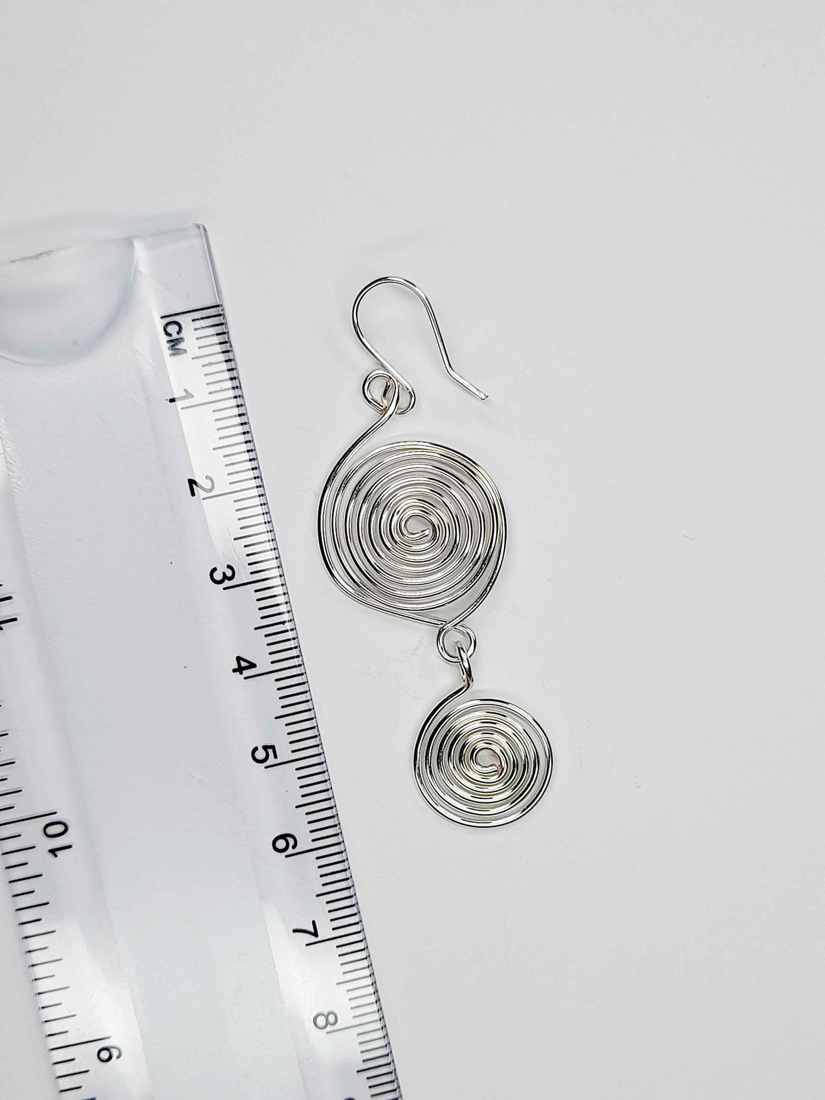 Handmade Silver‑Plated Spiral Earrings, Geometric Double‑Spiral Drop Jewellery
