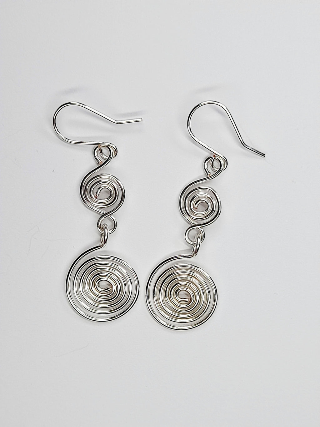 Handmade Silver‑Plated Spiral Earrings, Lightweight Geometric Dangle Jewellery