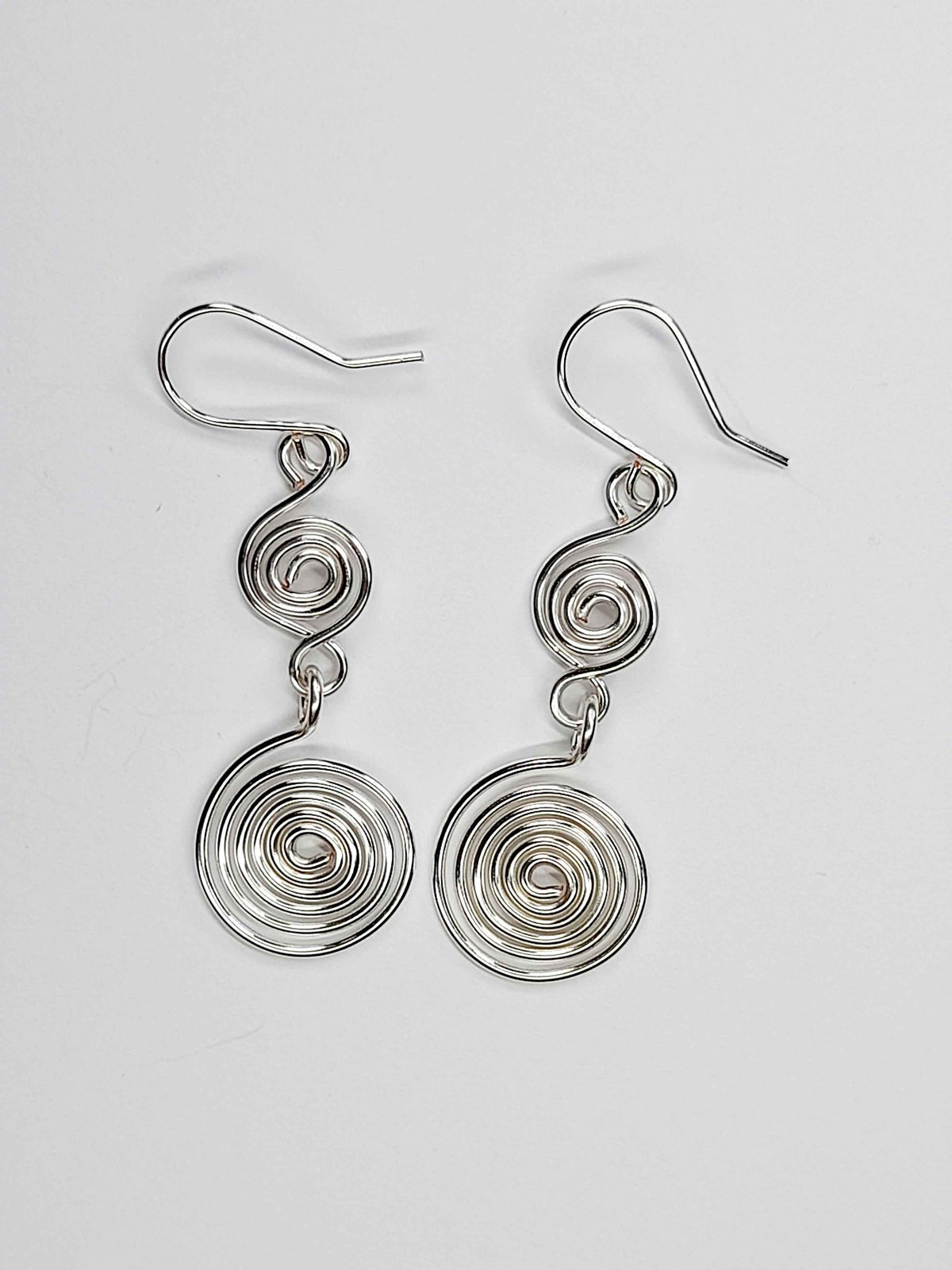 Handmade Silver‑Plated Spiral Earrings, Lightweight Geometric Dangle Jewellery