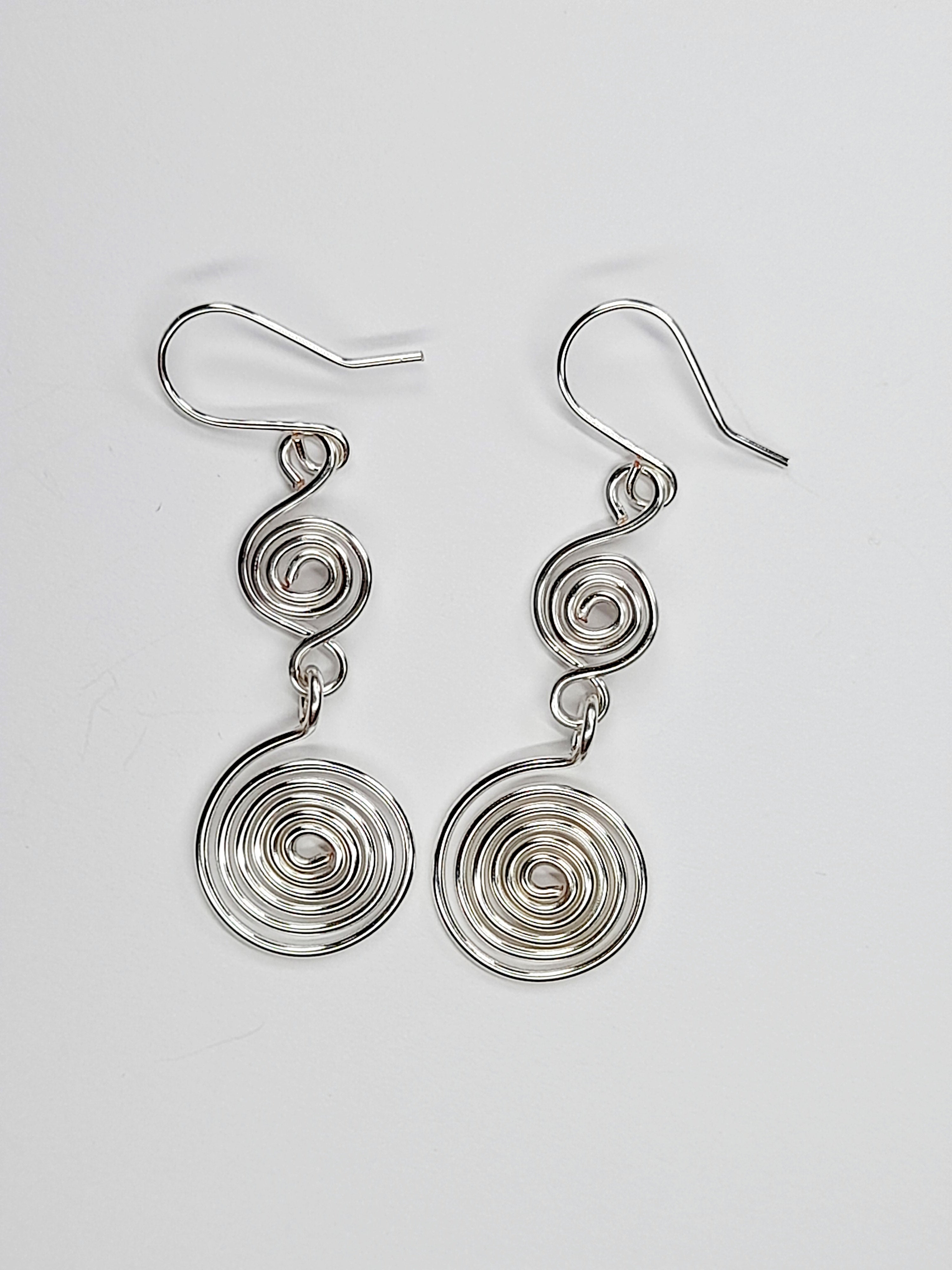 Handmade Silver‑Plated Spiral Earrings, Lightweight Geometric Dangle Jewellery
