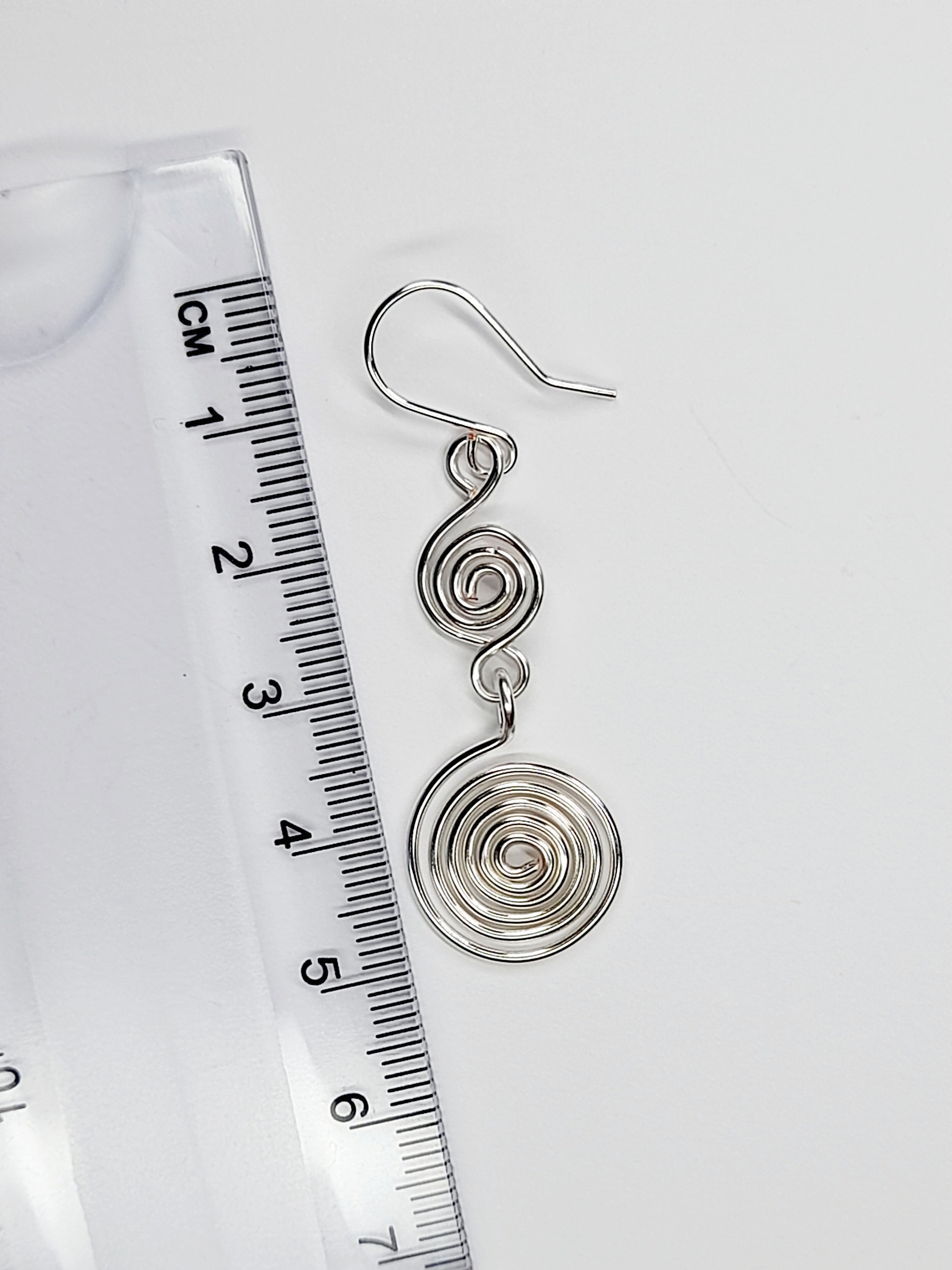 Handmade Silver‑Plated Spiral Earrings, Lightweight Geometric Dangle Jewellery