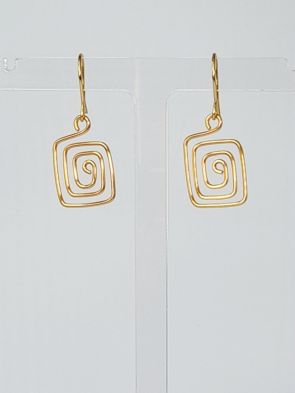 Handmade Gold Spiral Square Earrings, Dainty Lightweight Geometric Drops