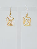 Handmade Gold Spiral Square Earrings, Dainty Lightweight Geometric Drops