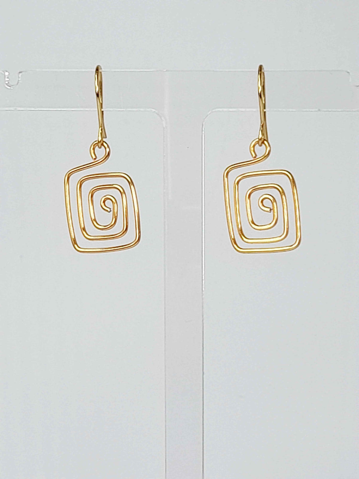 Handmade Gold Spiral Square Earrings, Dainty Lightweight Geometric Drops