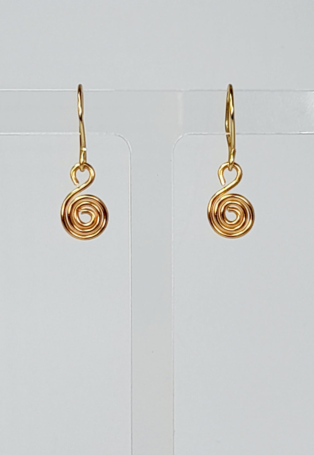 Tiny Gold Spiral Earrings, Handmade Dainty Lightweight Swirl Drops
