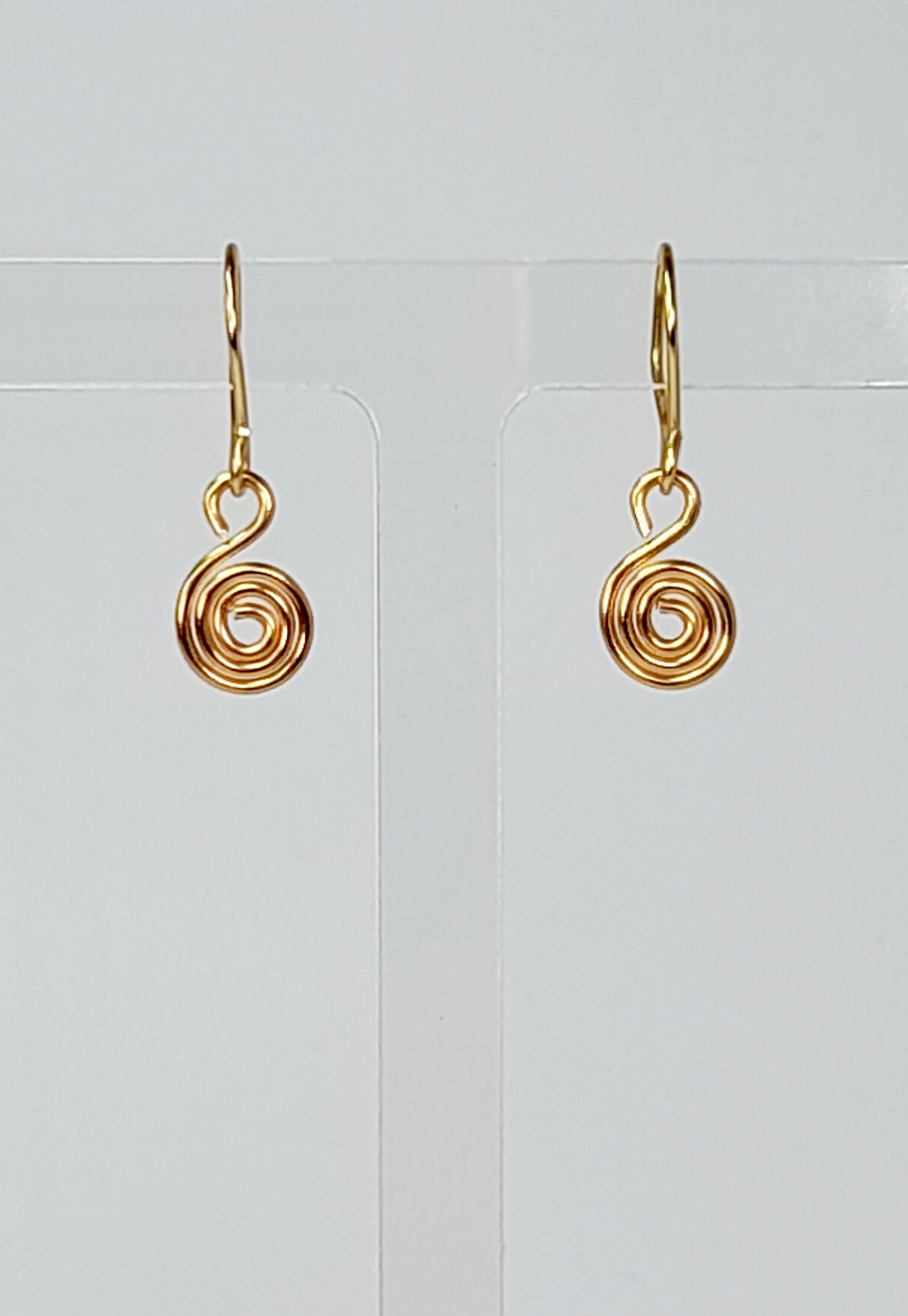Tiny Gold Spiral Earrings, Handmade Dainty Lightweight Swirl Drops