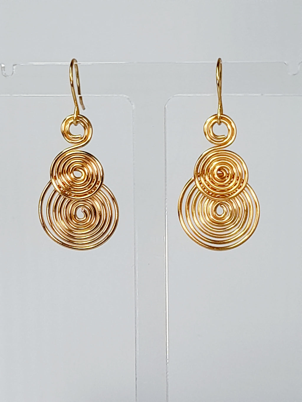 Handmade Gold Triple‑Spiral Earrings, Lightweight Non‑Tarnish Swirl Drops