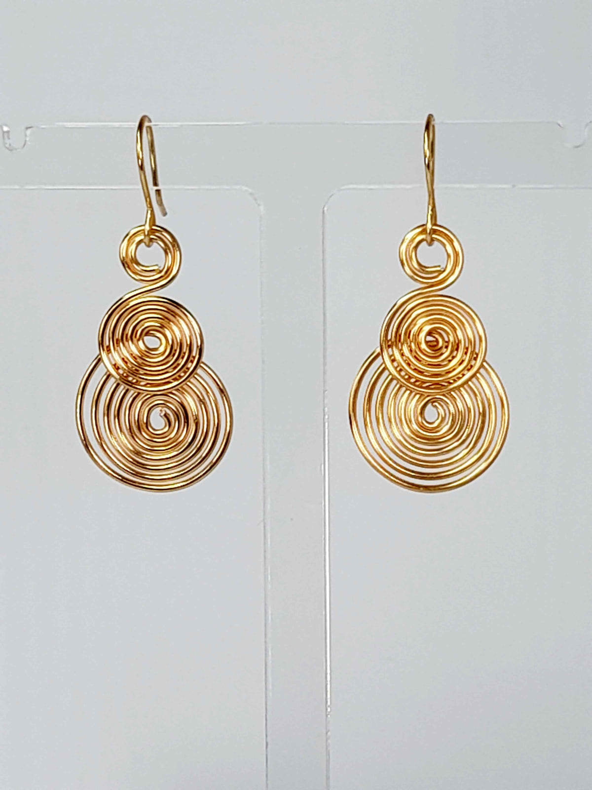Handmade Gold Triple‑Spiral Earrings, Lightweight Non‑Tarnish Swirl Drops