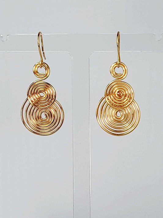 Handmade Gold Triple‑Spiral Earrings, Lightweight Non‑Tarnish Swirl Drops