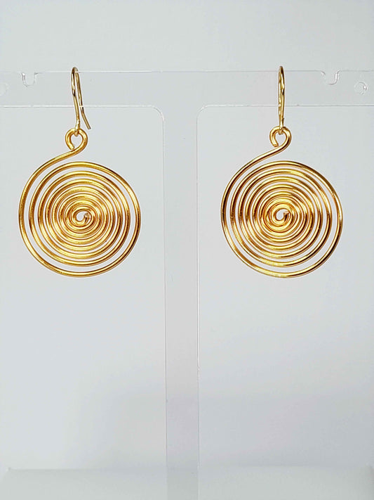 Handmade Large Gold Spiral Earrings, Lightweight, Statement & Non‑Tarnish