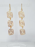 Handmade Gold‑Plated Square Spiral Earrings, Large Geometric Statement Dangle Jewellery