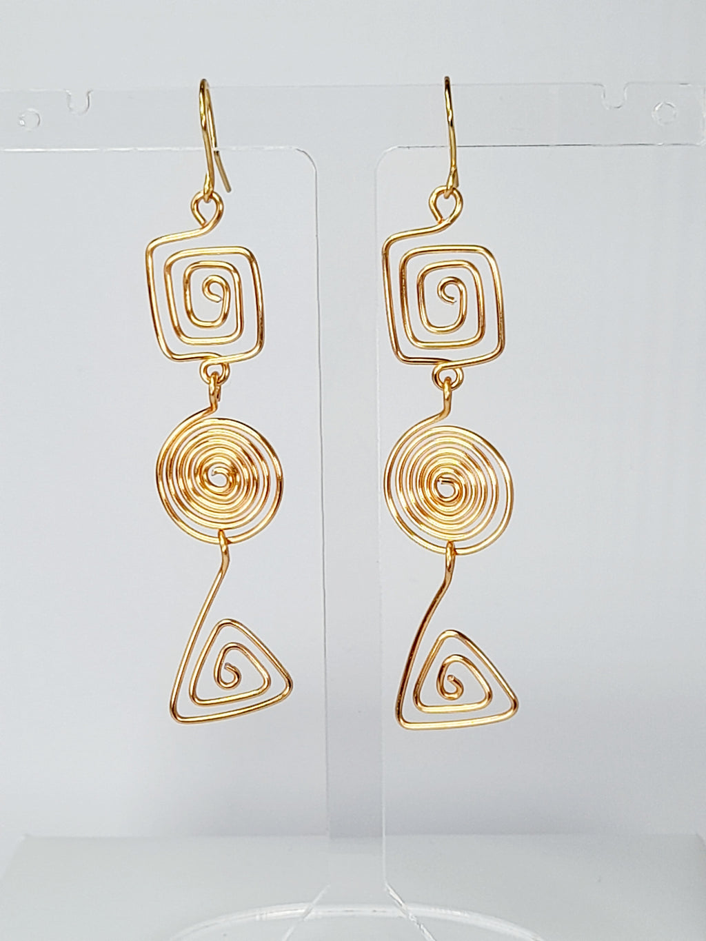 Geometric Gold Spiral Earrings, Handmade Lightweight Statement Dangles